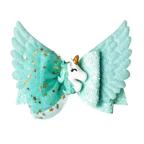 Unicorn Glitter Hair Bow Clips for Girls – Princess Wing Design