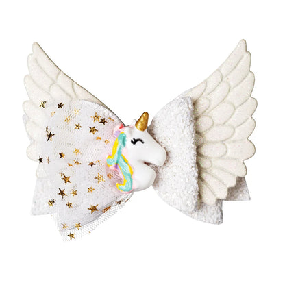 Unicorn Glitter Hair Bow Clips for Girls – Princess Wing Design