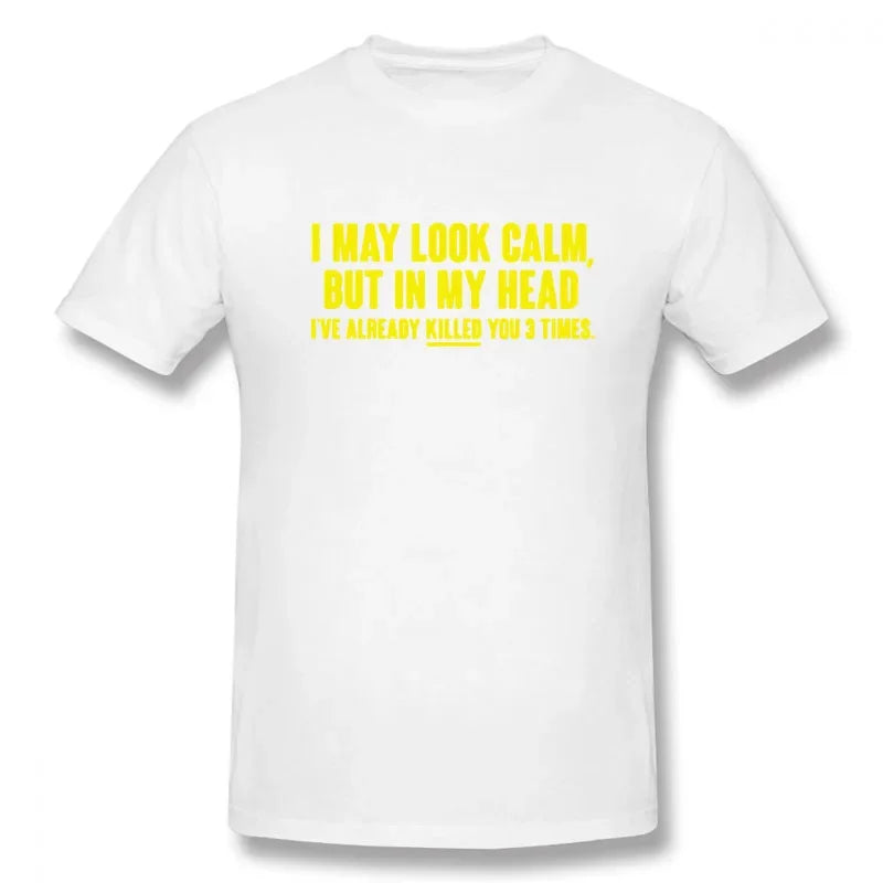 Look Calm Funny Printed T-Shirt Men Hip Hop O-Neck Short Sleeve Cotton Tee